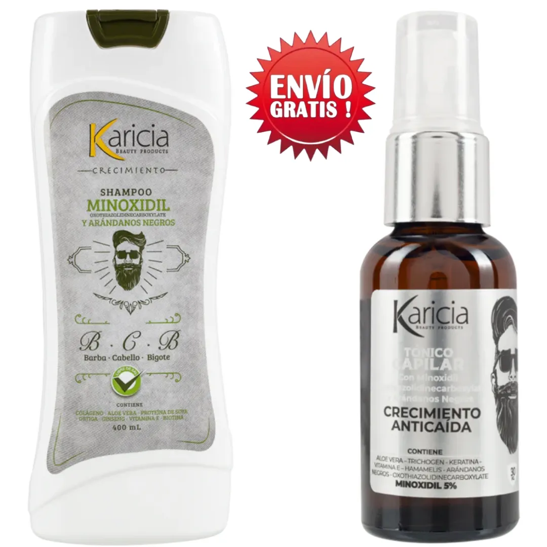 Kit Completo Shampoo Y Tónico  Minoxidil De Hombre Karicia