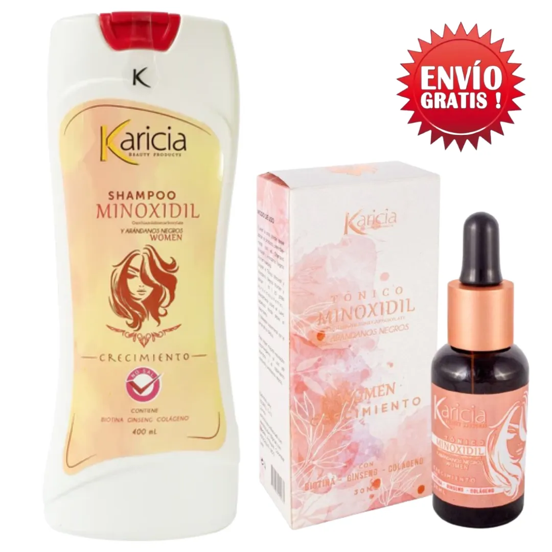 Kit Completo Shampoo Y Tónico Minoxidil Femenino Karicia