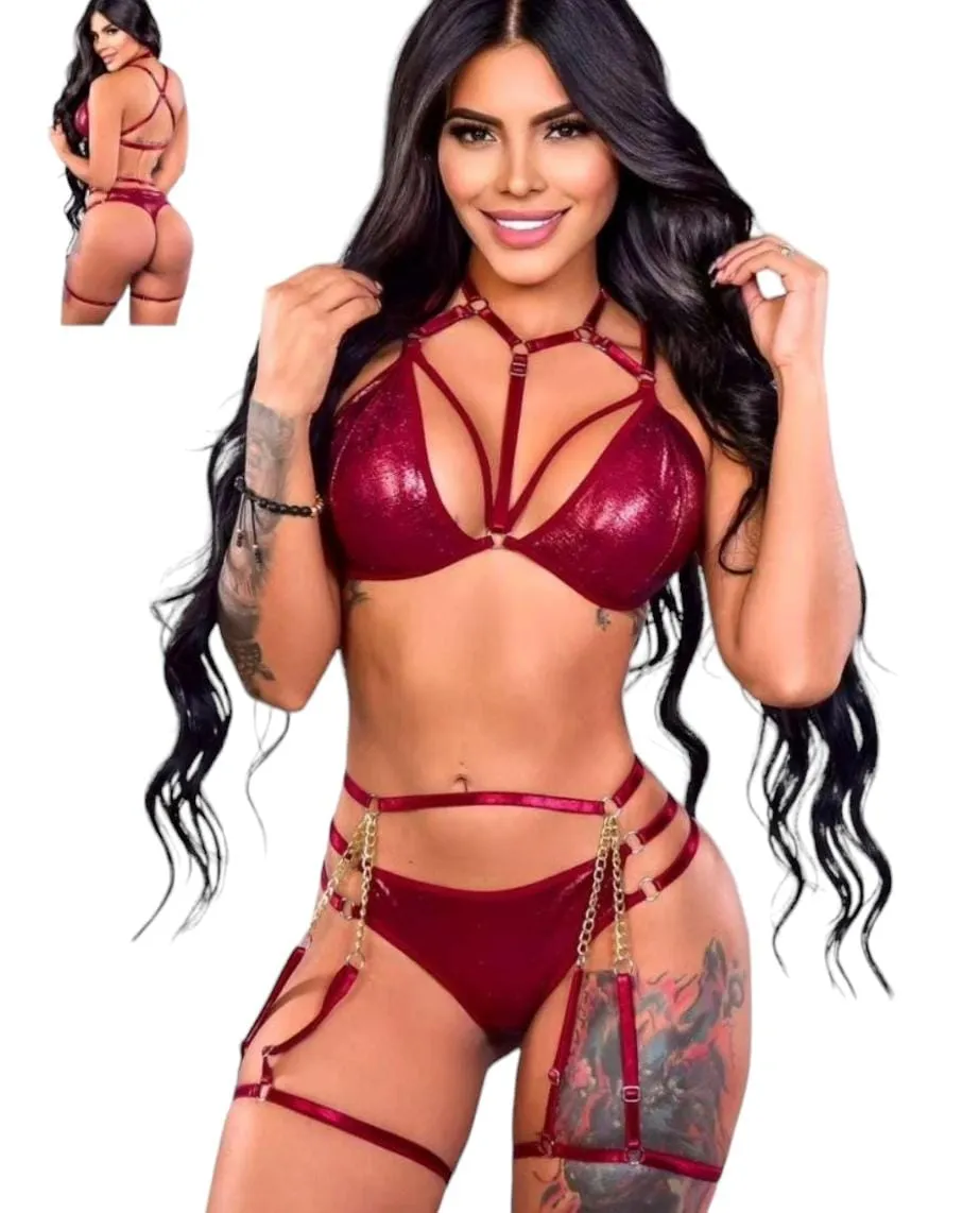 Lenceria Sexy Conjunto Ropa Interior Talla Unica vino tinto atea