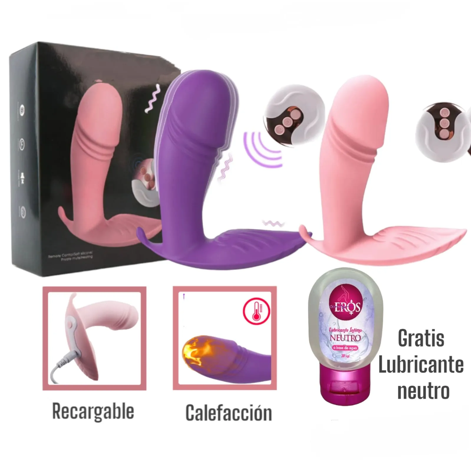 Vibrador Panty Forma Pene Recargable Con Control Remoto Inalámbrico+ Lubricante Neutro