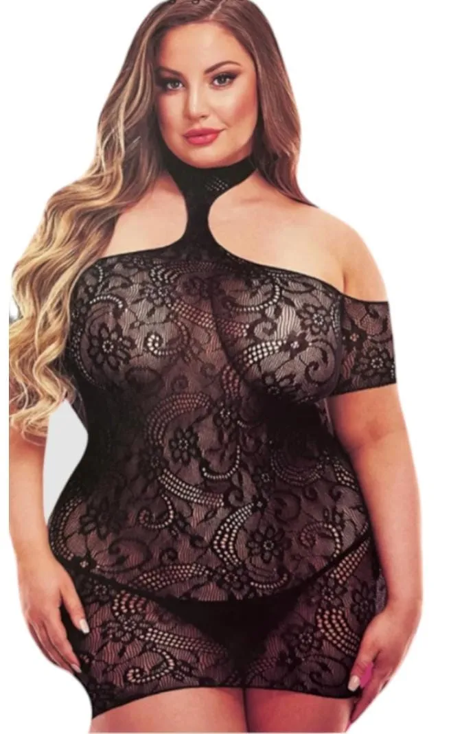 Lencería Sexy Malla Vestido Para Dama En Encaje Talla Xtra