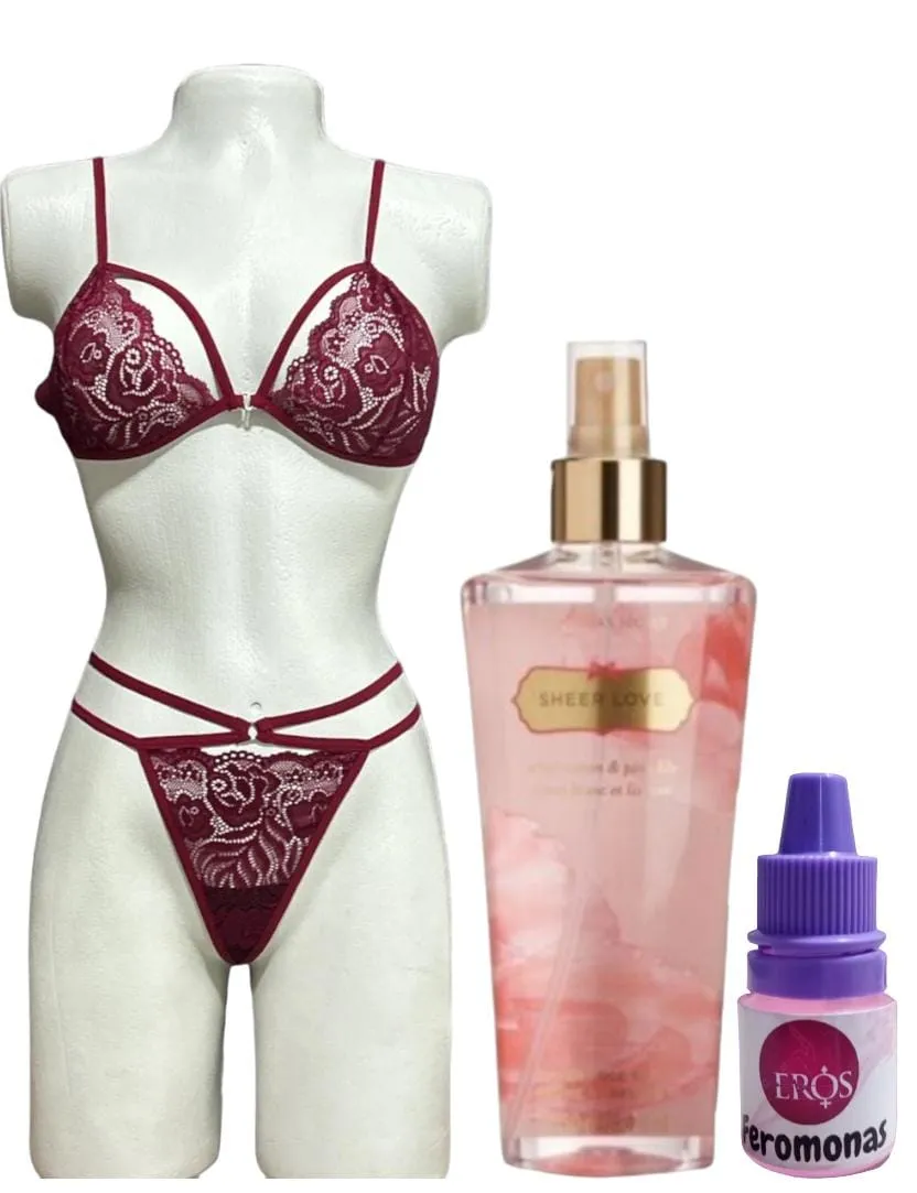 Lencería Sexy + Splash Perfume Victoria Secret + Feromonas Concentradas Conjunto Ropa Interior Para Dama San Valentín Kit