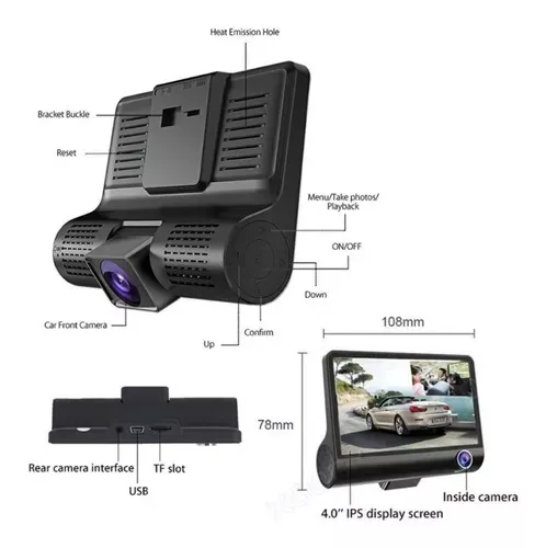 Cámara Para Carro Dvr 3 en 1 Full Hd 1080p Dual Cam Car Dvr-3en1
