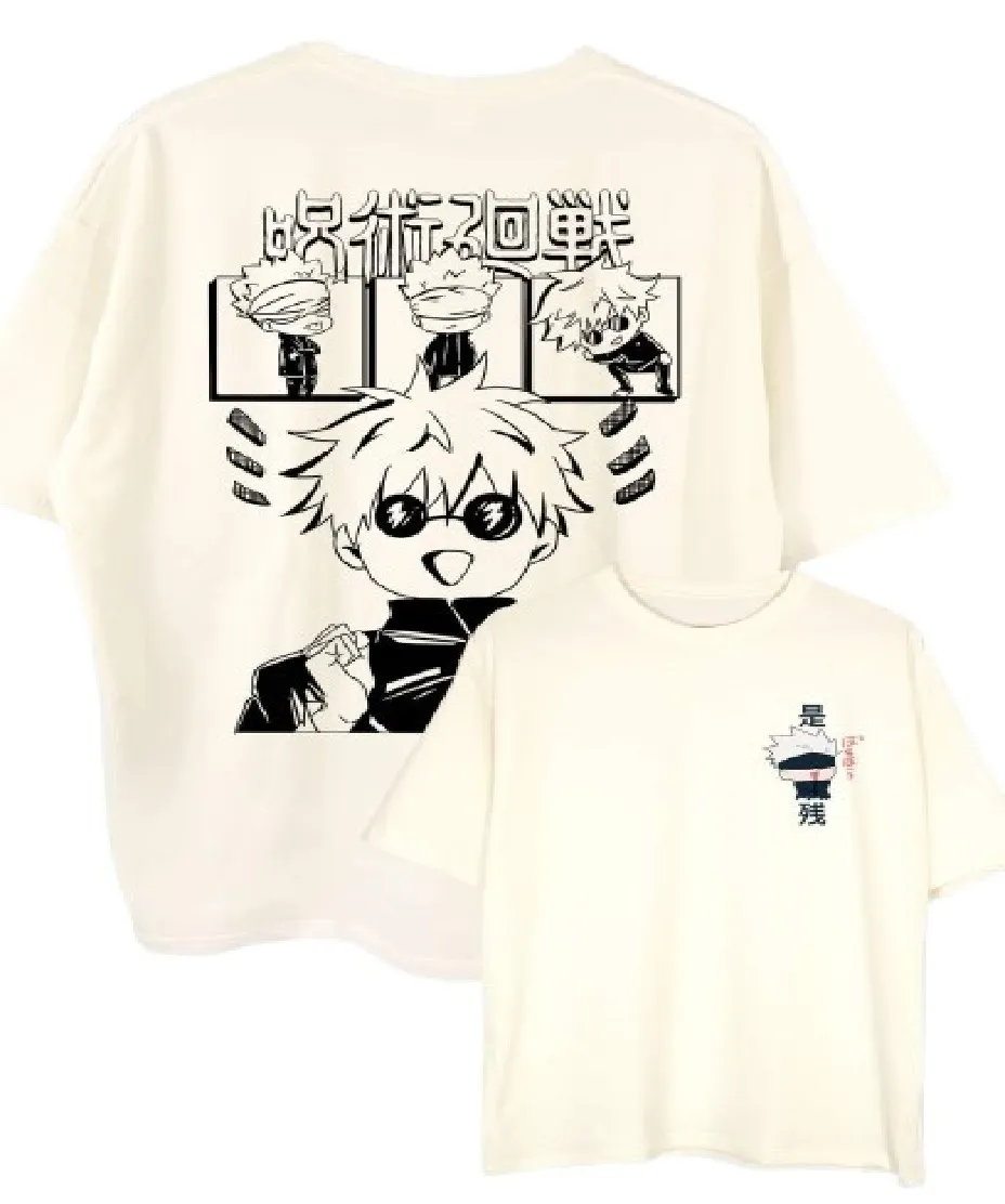 Camiseta Oversize Jujutsu Gojo Lover Blanco Hueso