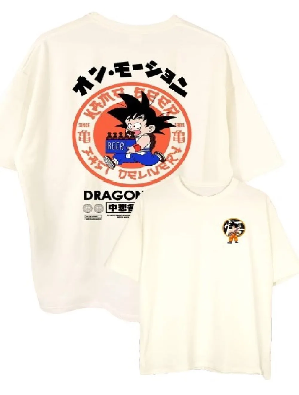 Camiseta Oversize Dragon Ball Kame Beers Blanco Hueso