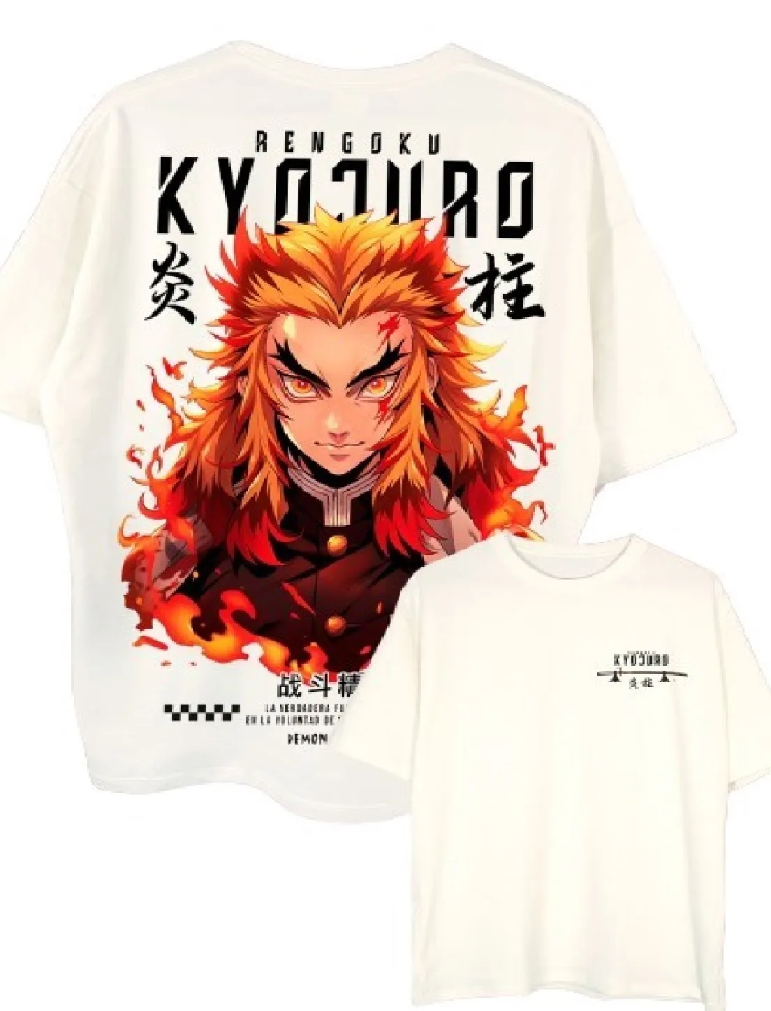 Camiseta Oversize Demon Slayer Pilar Kyojuro Blanco Hueso