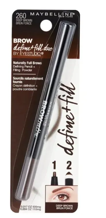 Delineador Lapiz Maybelline  Brown Define + Fill Duo Brow Color: Deep Brown Brun Fonce