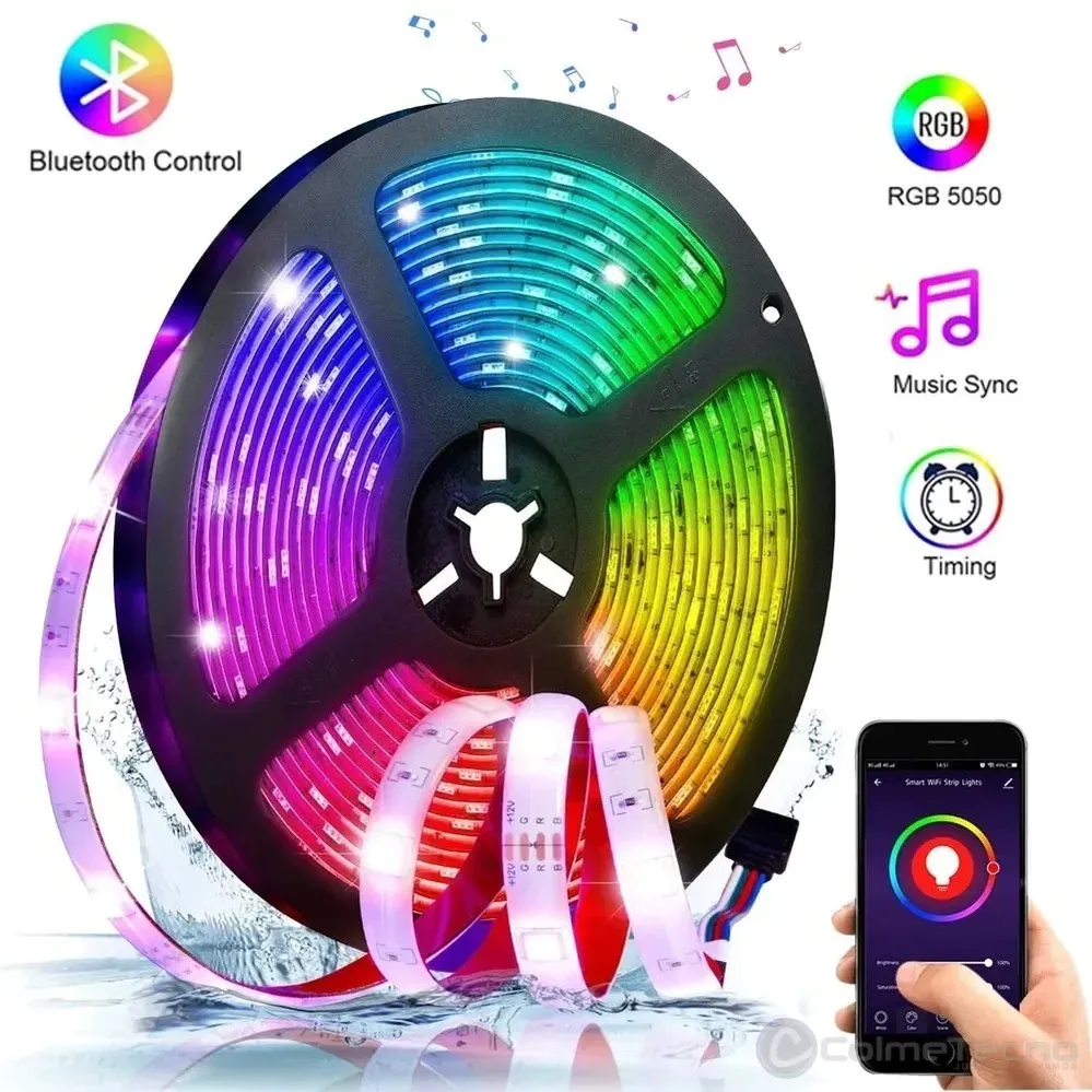 Cinta Led Bluetooth Musica Temporizador Microfono + Control 5 metros RGB 2024 