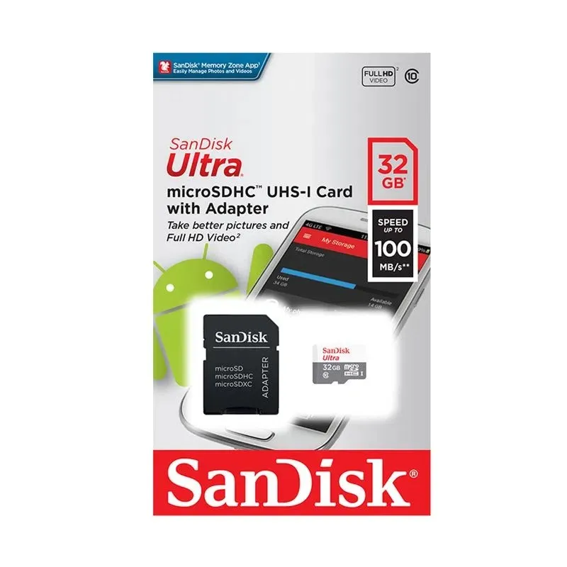 Tarjeta De Memoria Micro SD 32GB SanDisk Original Full HD Video 100MB/S Real 