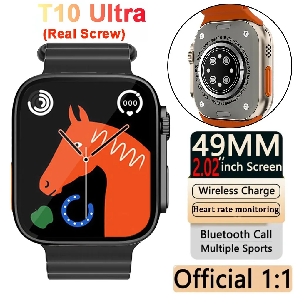 Smartwatch T10 Ultra 2024 Reloj Inteligente Nueva Generacion Negra 2 Pares De Manillas Llamadas Notificaciones Y Mas 