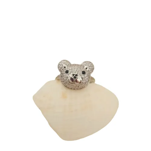 Anillo Oso Plateado Circones Ajustable 