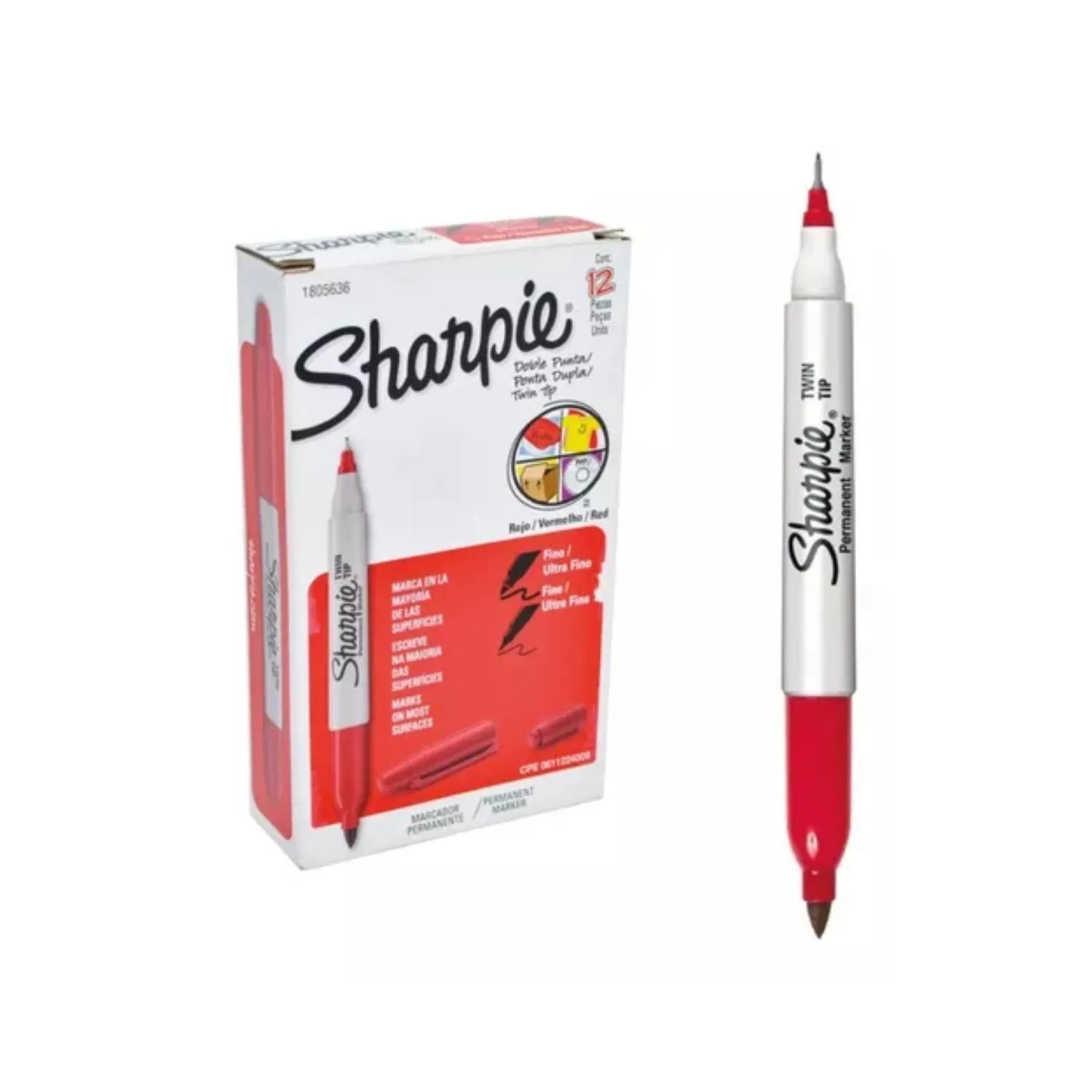 Marcador Permanente Twin Tip Rojo Sharpie X 12 Unidades