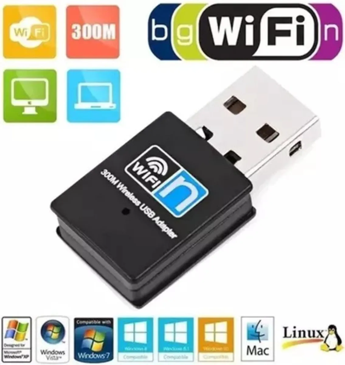 Adaptador De Red Wifi Mini Usb 300 Metros De Alcance