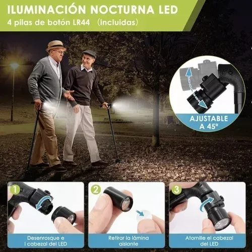 Bastón Plegable Ajustable Portátil Con Soporte 6 Luces Led