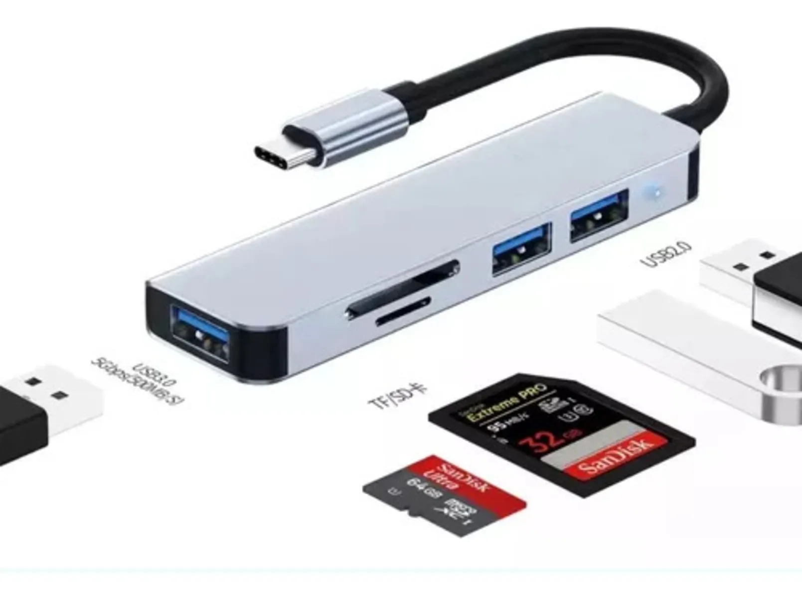 Convertidor Adaptador 5 In 1 Tipo C Usb 3.0 Micro Sd Y Sd