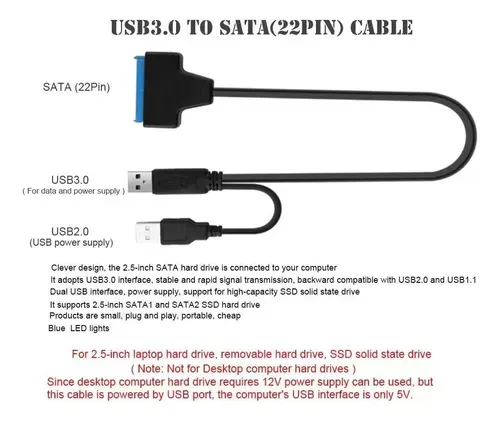 Cable Adaptador Doble Usb 3.0 A Sata Disco Duro 2.5 Hdd Sdd