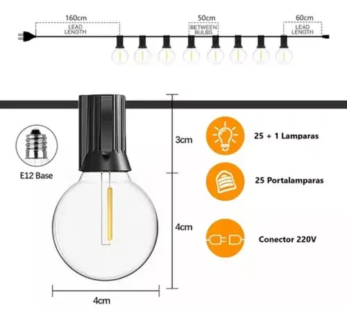 Extensión Bombillos Vintage Luces Led Exterior 26 Bombillos