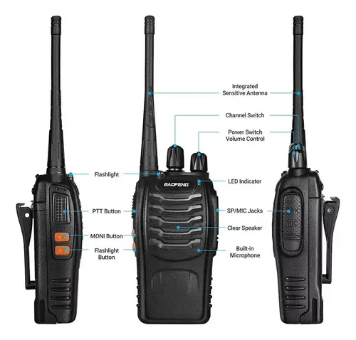Kit X2 Radios Walkie Talkie Baofeng 2800mah Con 2 Manos Libres Negro