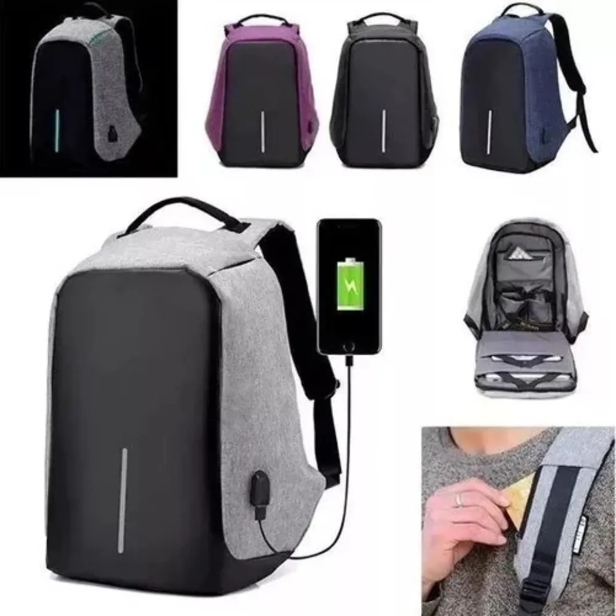 Maleta Morral Antirrobo Con Puerto Usb Impermeable Diseño Tela Liso