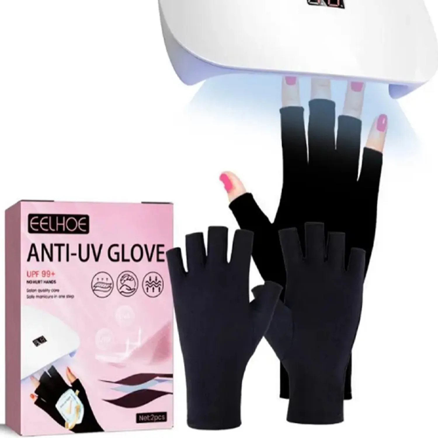 Guantes Protectores Para Lamparas Uv Uñas Semipermanente Negro