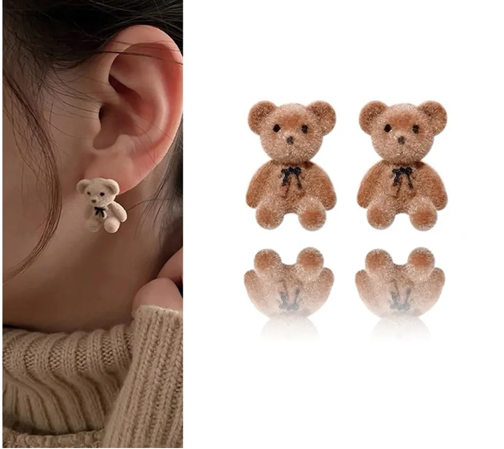 Aretes Pendientes Oso De Peluche Kawaii  Niña Mujer Par Marron