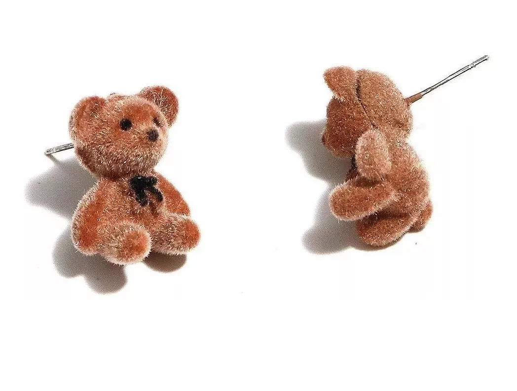 Aretes Pendientes Oso De Peluche Kawaii  Niña Mujer Par Marron