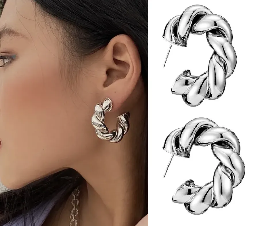 Aretes Giros Circulares Para Mujer Outfit Moda Par Plateado