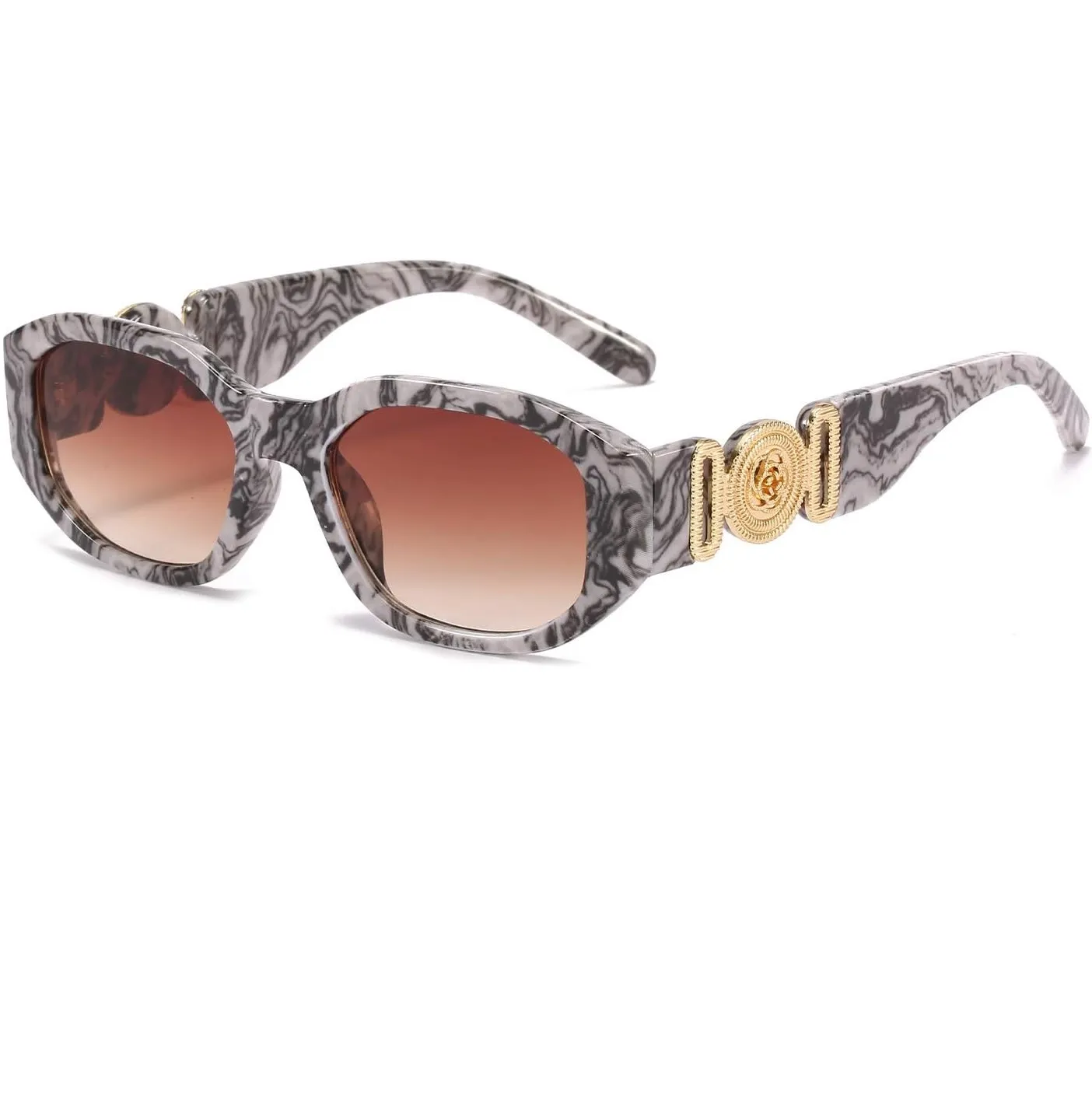 Gafas De Sol Rectangular Estilo Amaranta Para Mujer y Hombre Color Blanco / Marmol