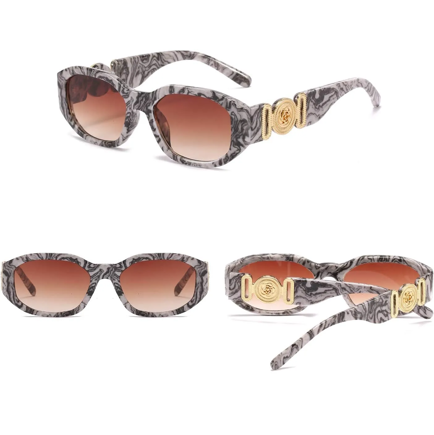 Gafas De Sol Rectangular Estilo Amaranta Para Mujer y Hombre Color Blanco / Marmol