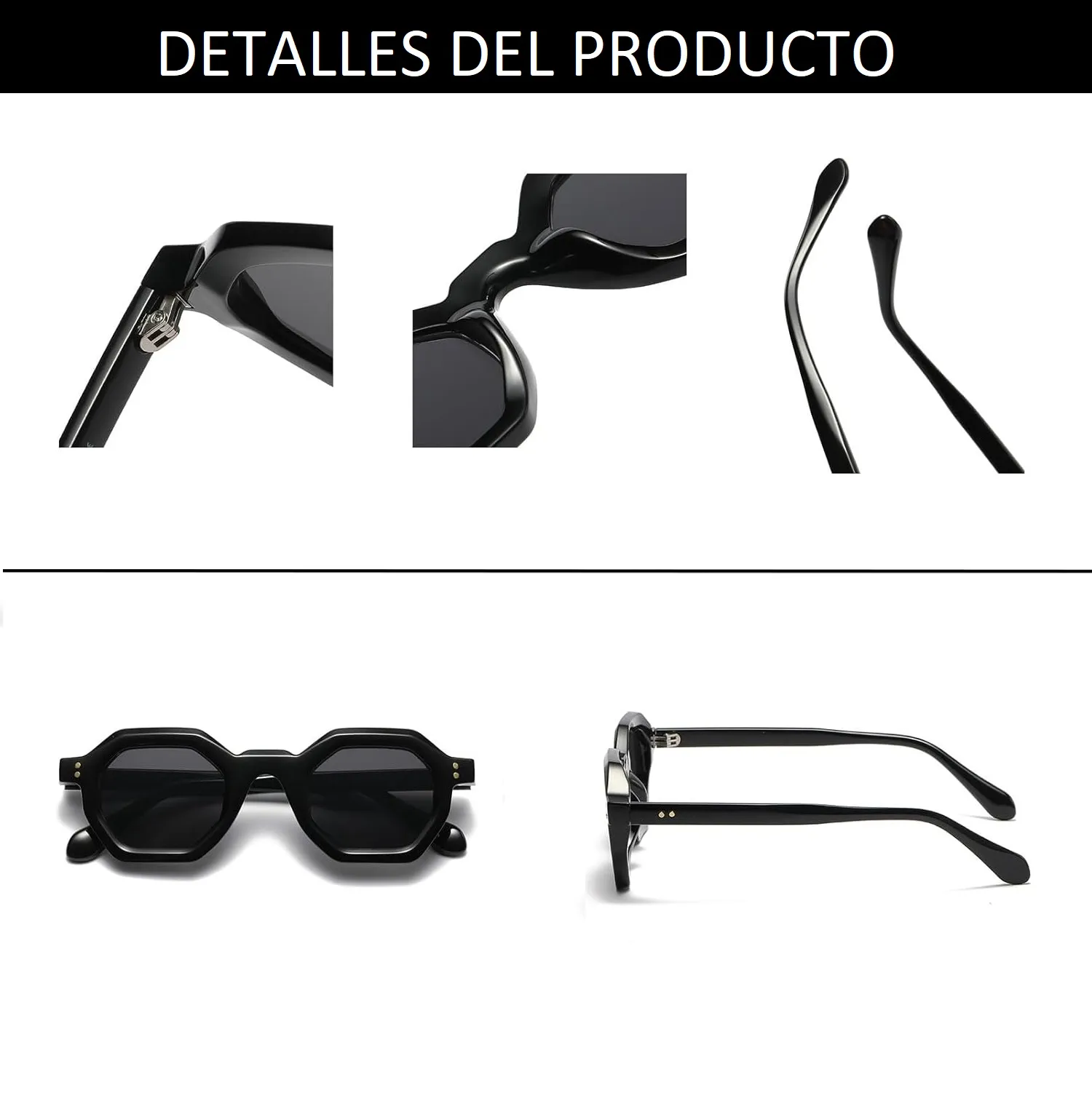 Gafas Lentes De Sol Octagonales Para Mujer Color Negro