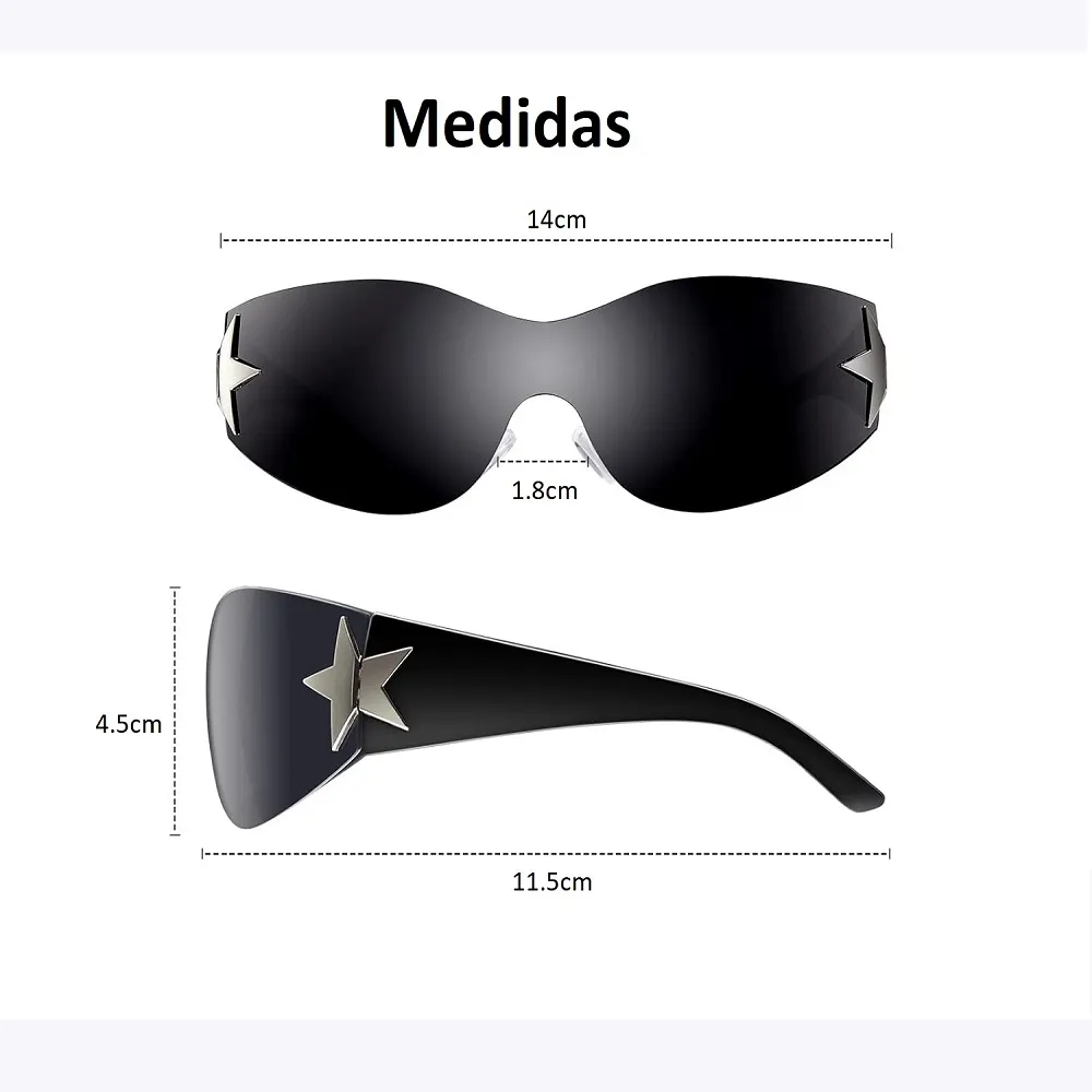 Gafas Lentes De Sol Envolventes Futuristas Unisex Negras 