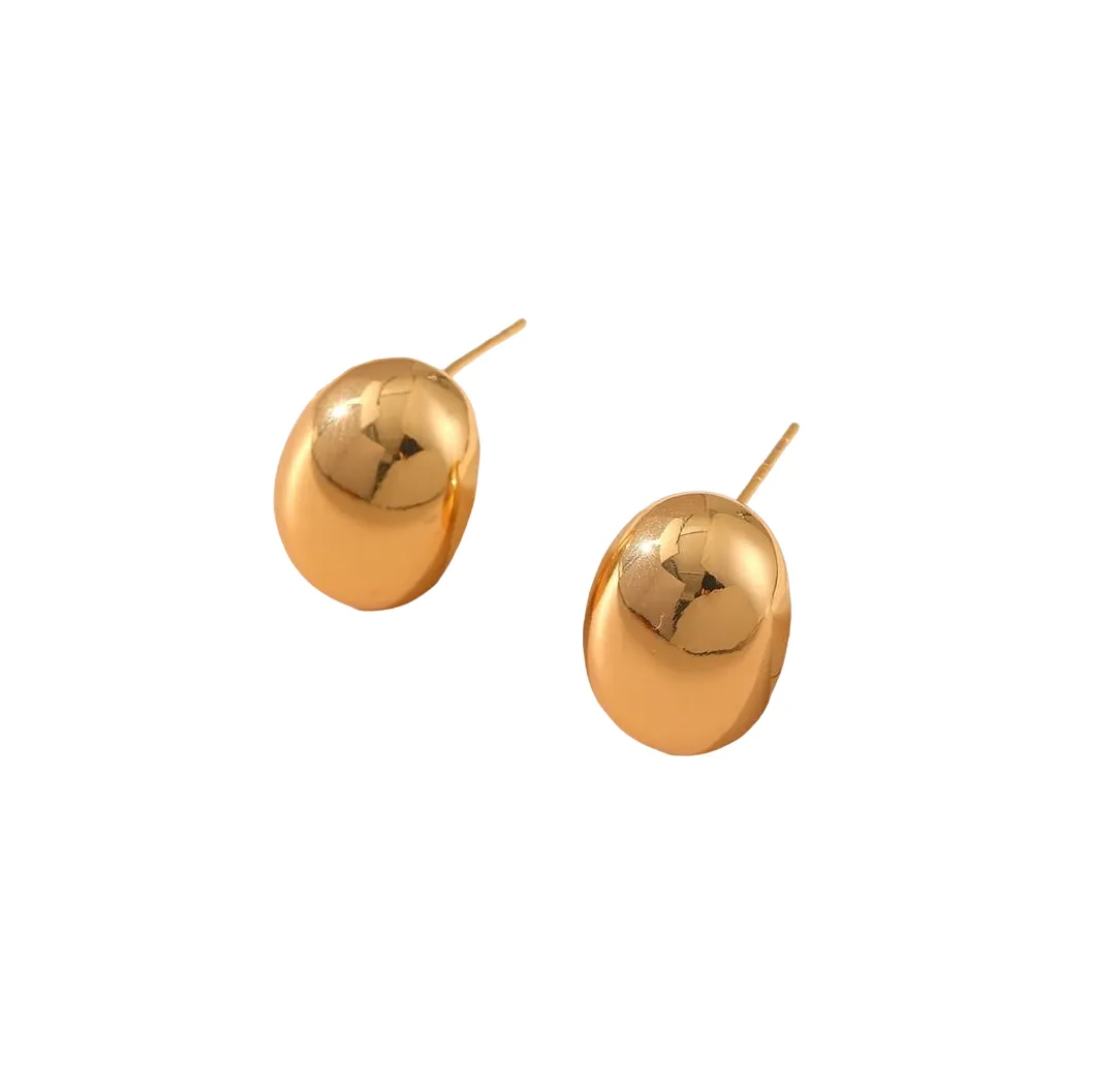 Aretes Semi Redondos Pequeños Para Mujer Dorado