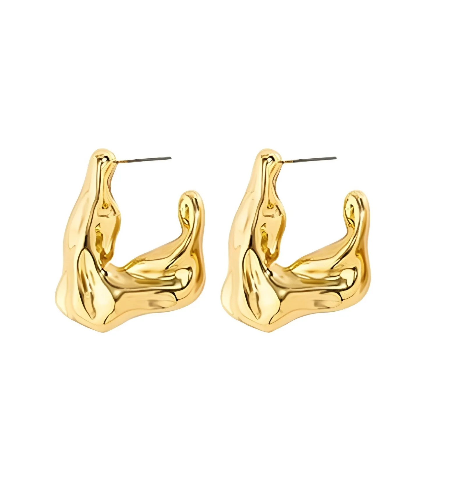 Aretes Asimétricos Semi Cuadrado Moda Dorado