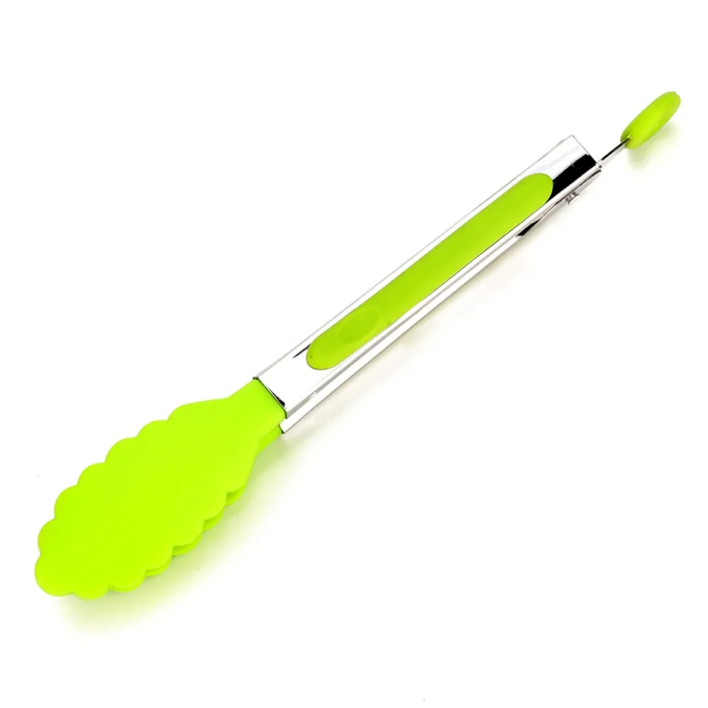 Pinza De Cocina En Silicona Y Acero Inoxidable Anti Rayones Color Verde