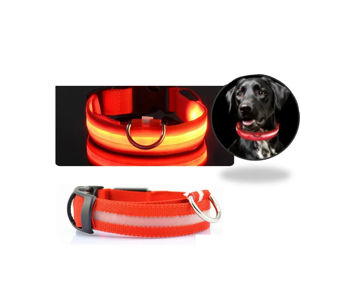 Collar Luz Led Reflectivo Perro Gato Mascotas 3 Efectos Rojo Talla XS