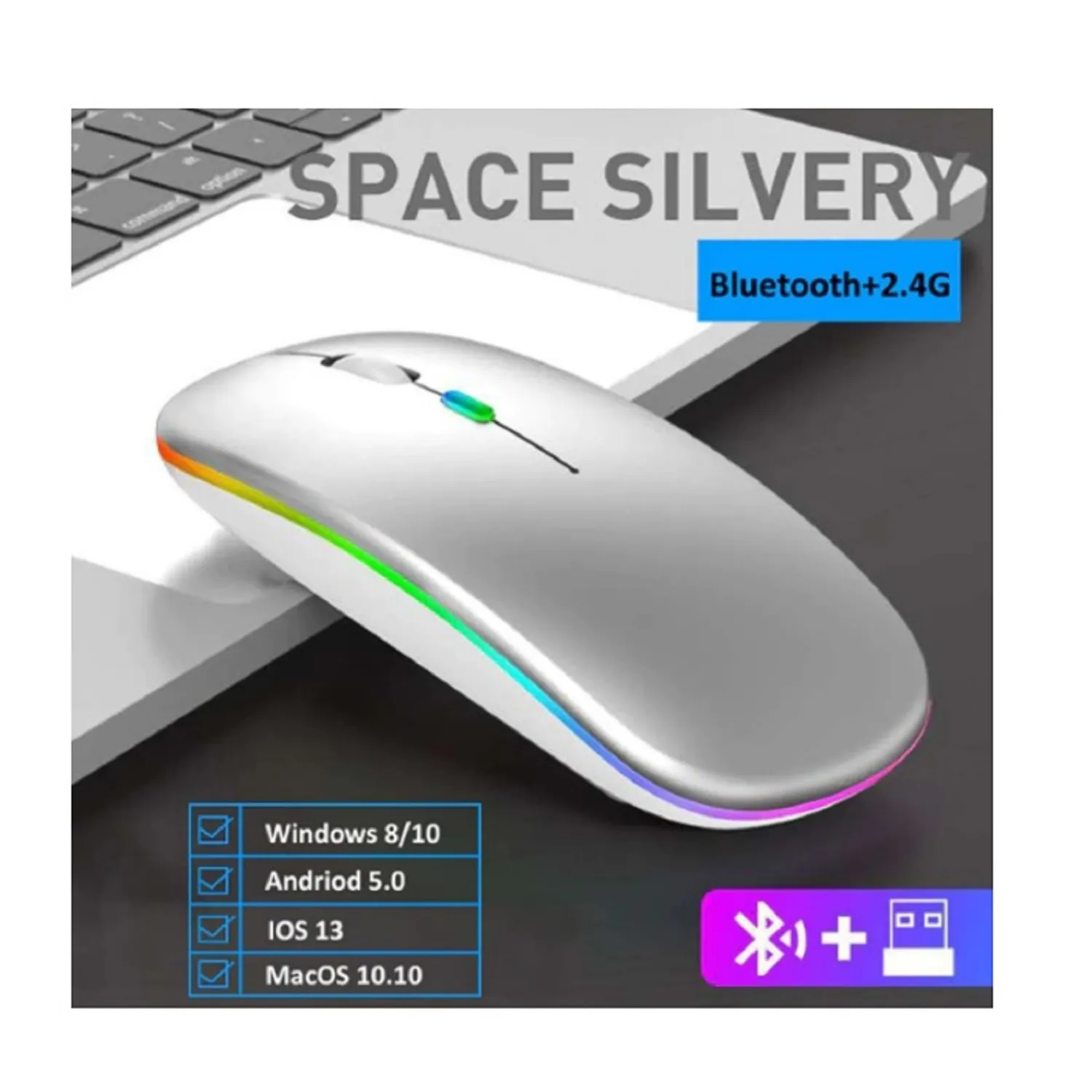 Mouse Ratón Recargable Inalámbrico Y Bluetooth Led Gaming