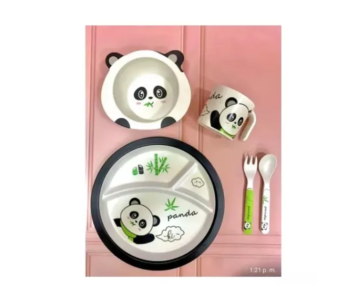 Set Vajilla Platos Oso Panda Bebe Infantil Bambú X 5 Piezas