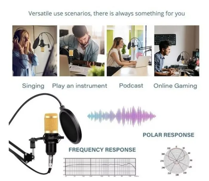 Micrófono Condensador Soporte Accesorios Profesional Voz