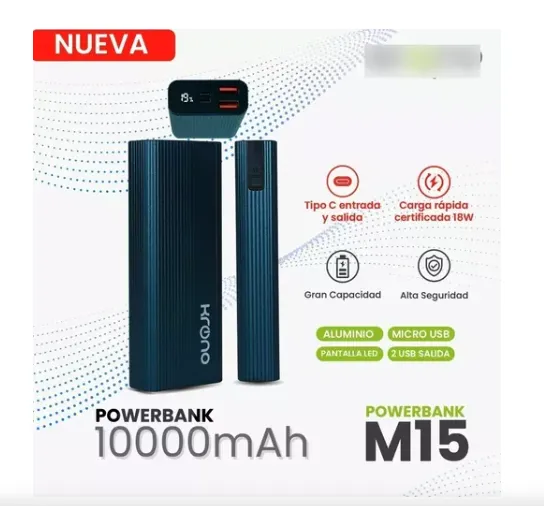 Power Bank Batería Krono M15 10000mah Doble Usb Lcd Portátil