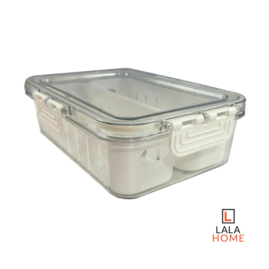 Organizador De Nevera 2 Compartimientos 22X16X7Cm Con Tapa Largo Crema