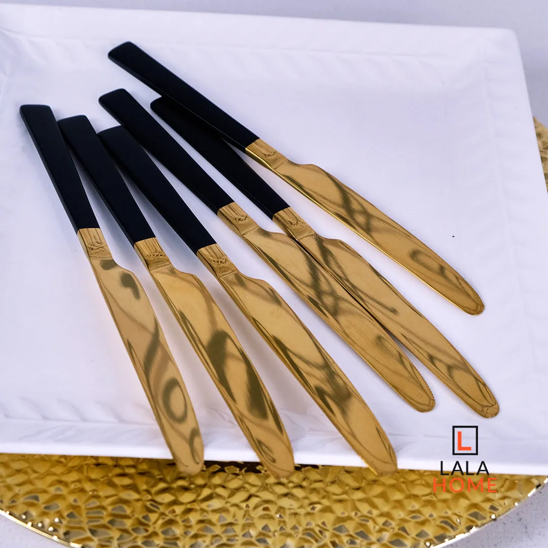 Set De Cuchillos x6 Unidades Dorados Mango Negro