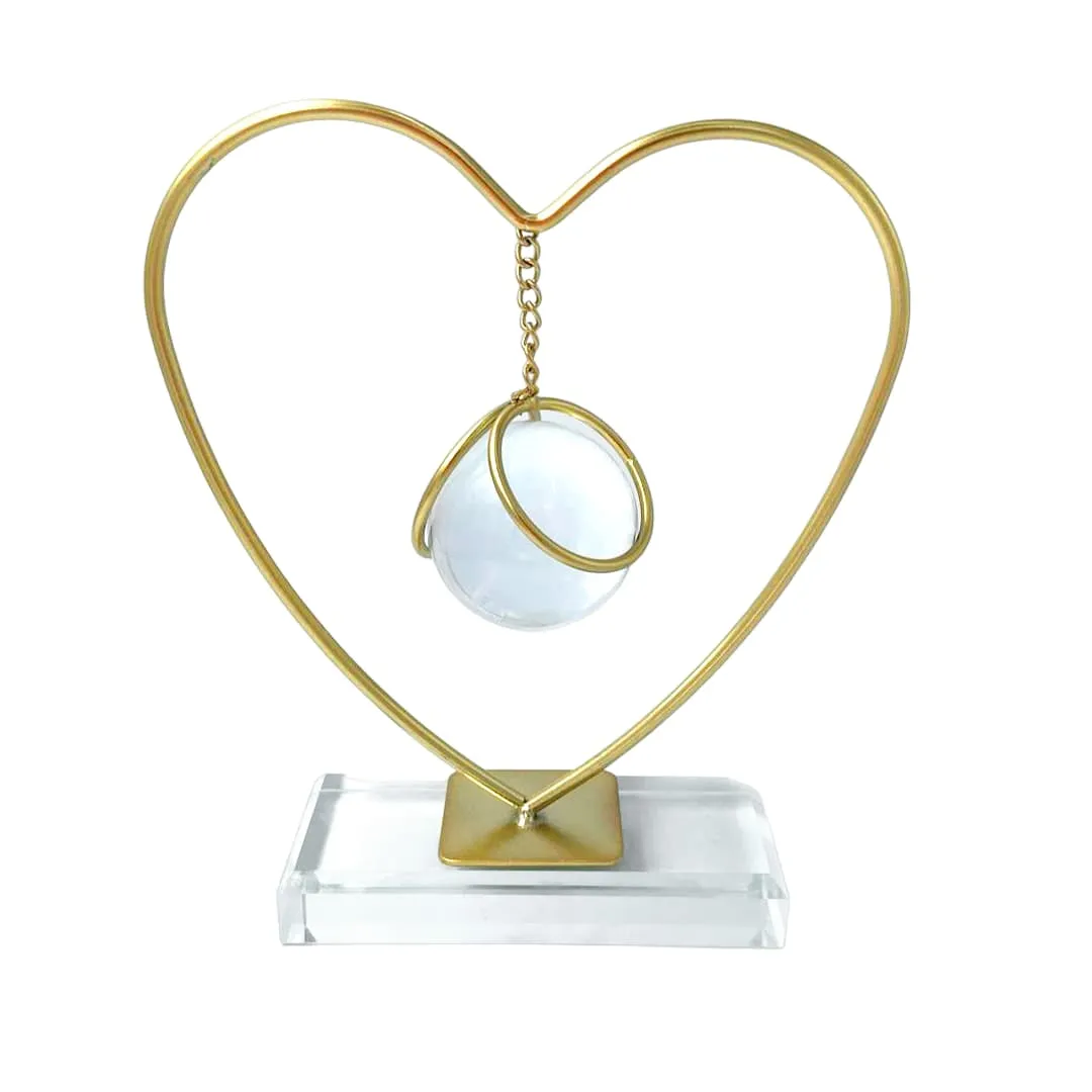 Figura Decorativa Corazon Metalico Dorado Con Cristal