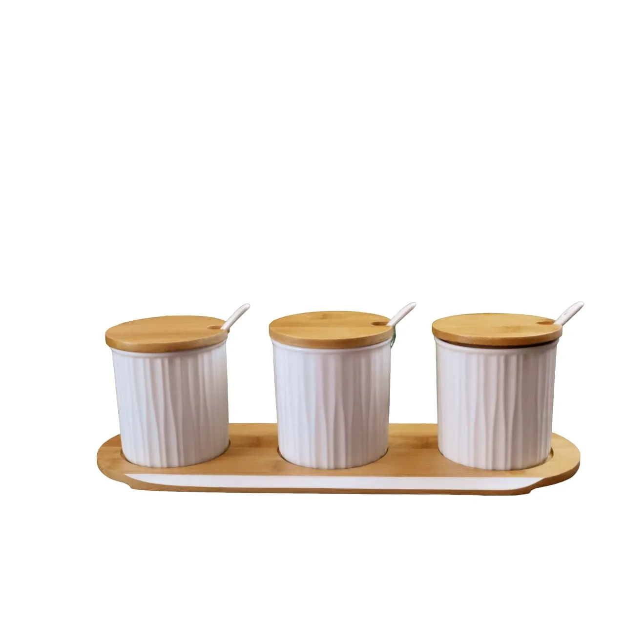 Set Condimenteros X3 En Ceramica Blanco