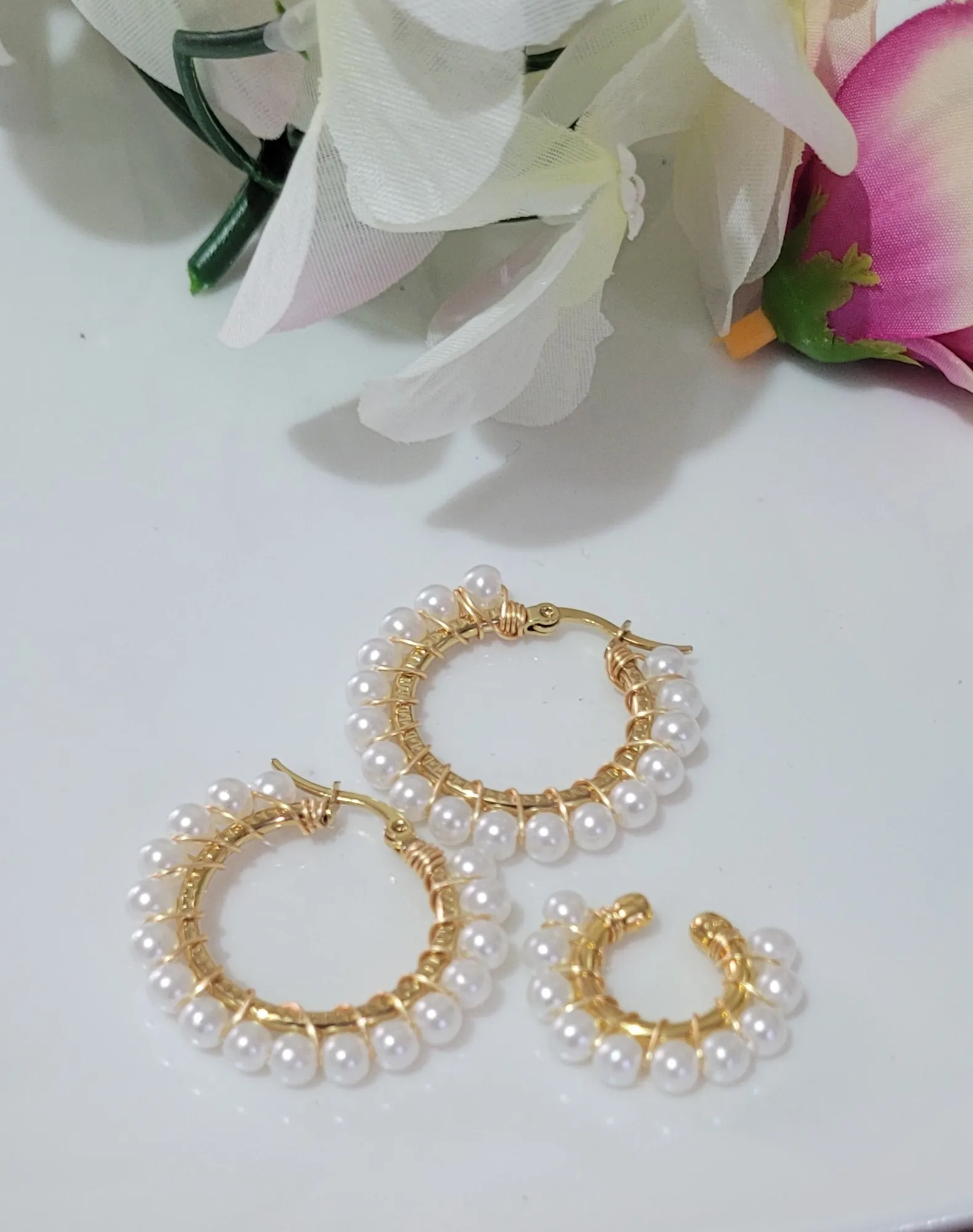 Aretes Candonga Tejida Con Perlas