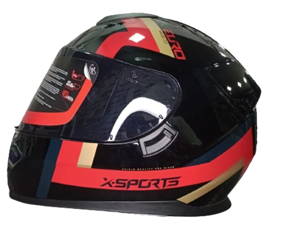Casco Moto X-Sports M66 Negro-Rojo Brillante Talla L Visor Oscuro Y Transparente