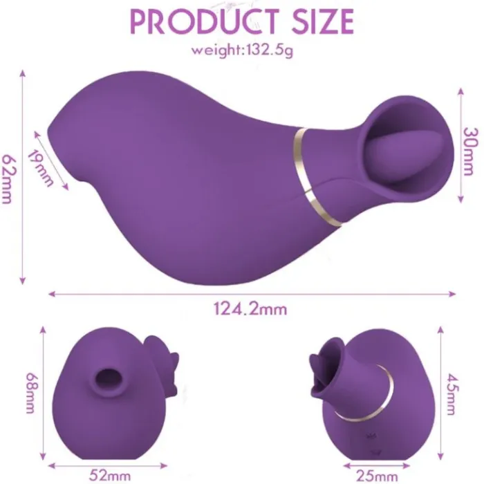 Vibrador 2 En 1 Estimulador De Lengua Y Succionador De Clítoris 10 Velocidades De Lujo Recargable Usb