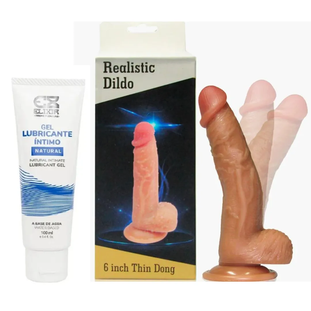 Dildo Consolador Ultra Realista Con Ventosa 20 Cm + Lubricante Íntimo Elixir Natural X 100 Ml