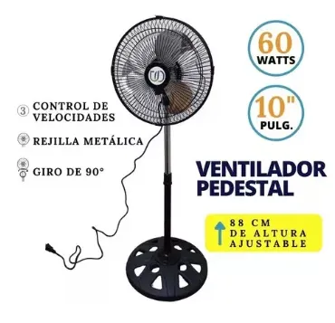 Ventilador Pedestal De Pie 10 Pulgadas Con 3 Aspas De Metal Envio Gratis