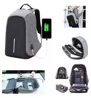 Bolso Mochila Morral Antirobo Con Puerto Usb Carga Negro Envio Gratis