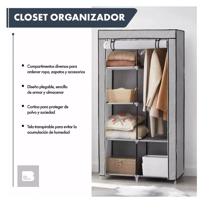 Mueble Closet Armario Organizador Tela Portatil Ropa Gris Envio Gratis